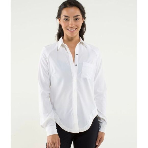 Lululemon Urbanite Button Down Shirt Ivory White Size 4 - Picture 2 of 12